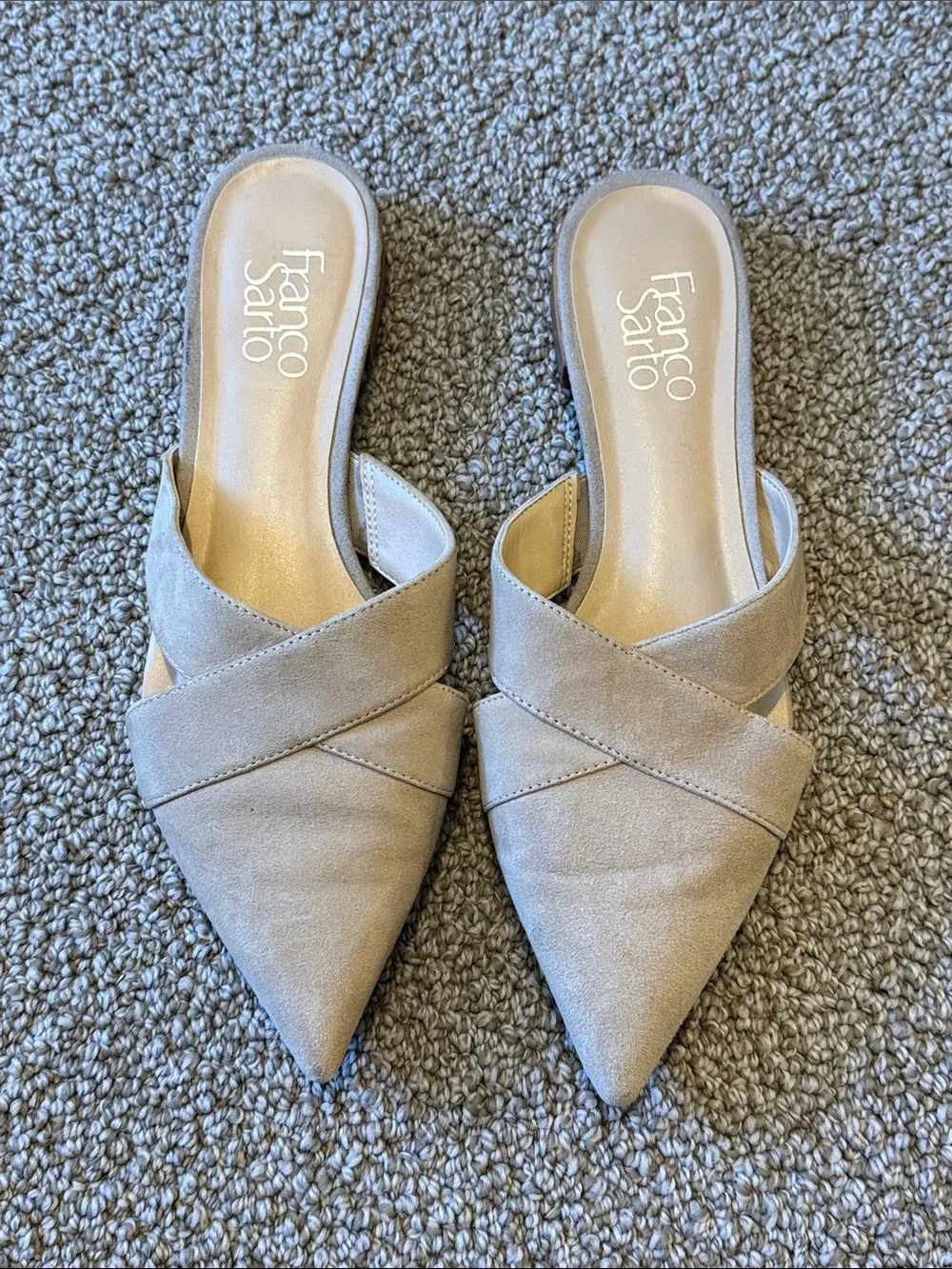 Franco Sarto Nita Tan Suede Leather Pointed Toe Cutout Mule
